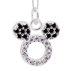 Pingente Prata Mickey Zircônia White e Onix