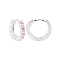 Argola Prata Click Fio Quadrado Zircônia Rosa 10mm