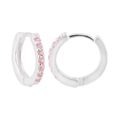 Argola Prata Click Fio Quadrado Zircônia Rosa 13mm