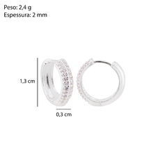 Argola Prata Click Duas Fileiras Zircônia Cristal 13mm na internet