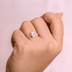 Anel Prata Zirconia Quadrada Rosa - comprar online