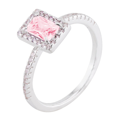 Anel Prata Zirconia Quadrada Rosa