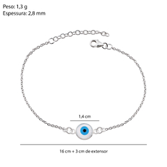 Pulseira Prata Olho Grego 9mm 16cm+3 Extensor na internet