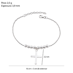 Pulseira Prata Cruz e Bolinhas 16cm+ 3cm Extensor na internet