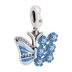 Berloque Prata Borboleta + Flor Azul - comprar online