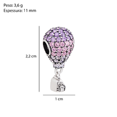 Berloque Prata Balão + Casa Zircônia Lilás, Rosa, White - Via Vizzon Atacado