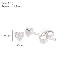 Brinco Prata Coração 3mm White - Via Vizzon Atacado