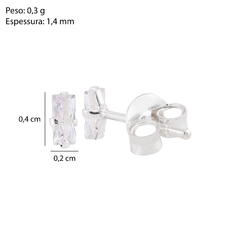 Brinco Prata Zircônia Retangular White 4x2mm - Via Vizzon Atacado