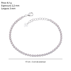 Pulseira Prata Riviera Cristal Redonda 3mm 17+3cm Extensor - Via Vizzon Atacado