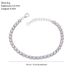 Pulseira Prata Riviera Cristal 4mm 16+3 Extensor - Via Vizzon Atacado