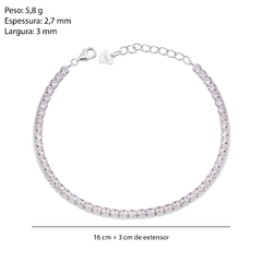 Pulseira Prata Riviera Cristal 3mm 16+3 Extensor - Via Vizzon Atacado