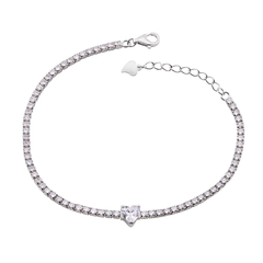 Pulseira Prata Riviera Cristal Solitário Coração 17+3cm Extensor - comprar online