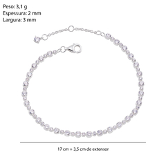 Pulseira Prata Riviera Cristal Redonda Intercalada 3x2mm 17+3 Extensor - Via Vizzon Atacado