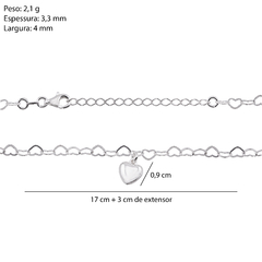 Imagem do Corrente Prata Elo Coração 4mm c/ Pingente Coração 8mm