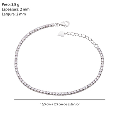 Pulseira Prata Riviera Cristal 16,5cm + 2,5cm Extensor - Via Vizzon Atacado