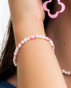 Pulseira perola e madre rosa