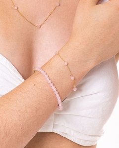 Pulseira Quartzo Rosa em fio de seda - comprar online