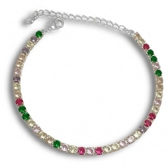 Pulseira riviera prateada com pedrinhas coloridas - comprar online