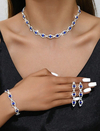 conjunto de colar, brincos e pulseira de olho azul com strass