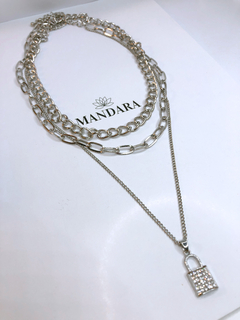 mix colar cadeado cravejado 2 em 1 + choker