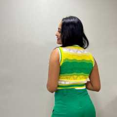 Cropped tricot verde e amarelo na internet