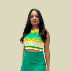 Cropped tricot verde e amarelo - comprar online