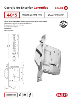 Cerrojo Corredizo Kallay 4015 - comprar online