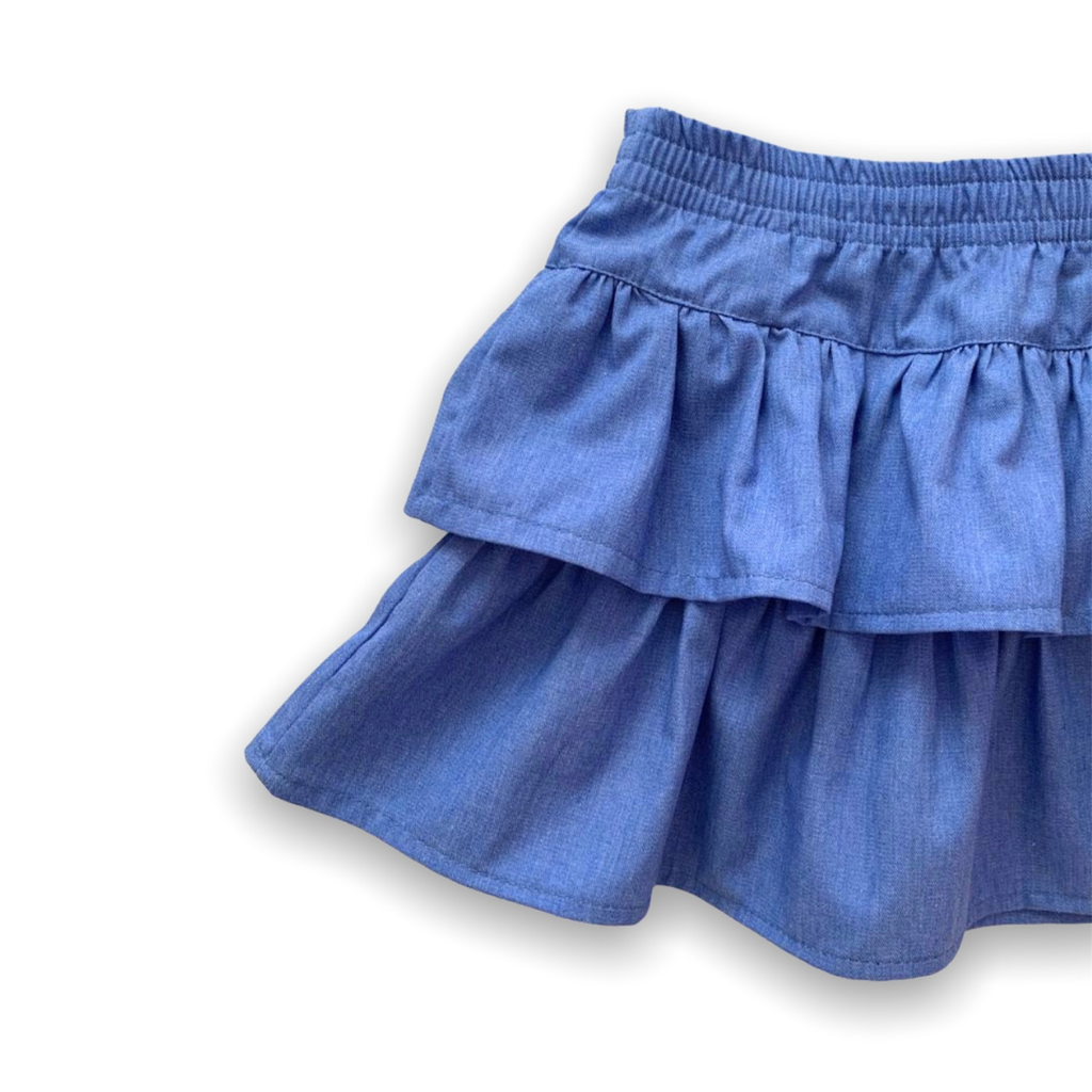 Saia jeans fashion babado infantil