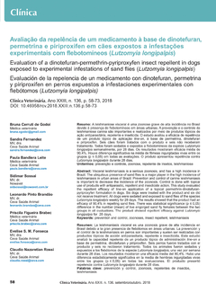 Avaliação da repelência de um medicamento à base de dinotefuran, permetrina e piriproxifen em cães expostos a infestações experimentais com flebotomíneos (Lutzomyia longipalpis)