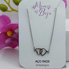 Choker 40cm com pingente 2 corações - aço inox