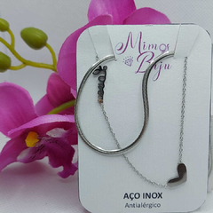 Kit Choker 40cm + colar 45cm com coração e Love - aço inox