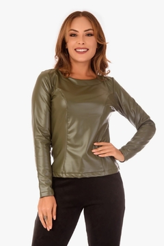 Blusa Courino Vegetal c Ziper nas Costas - 4047 - SB