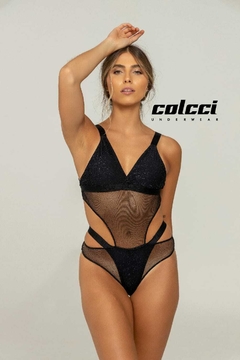 Body Decote V Colcci em Tela com Foil e Elastico - 00041 - comprar online