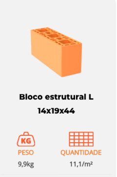 Bloco estrutural L 14x19x44