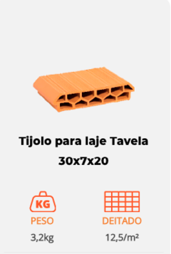 Tijolo para laje Tavela 30x7x20