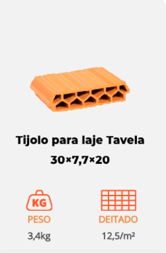 Tijolo para laje Tavela 30×7,7×20
