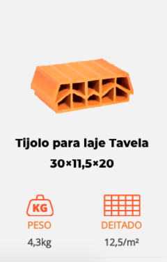 Tijolo para laje Tavela 30×11,5×20