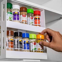 Imagem do rack rotativa spice jar rack de armazenamento dupla camada tempero titular gabinete organizador acessórios cozinha