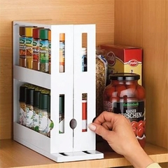 rack rotativa spice jar rack de armazenamento dupla camada tempero titular gabinete organizador acessórios cozinha - loja online