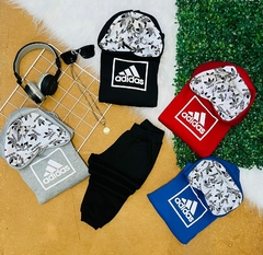 Conjunto calça e casaco capuz moletom Adidas