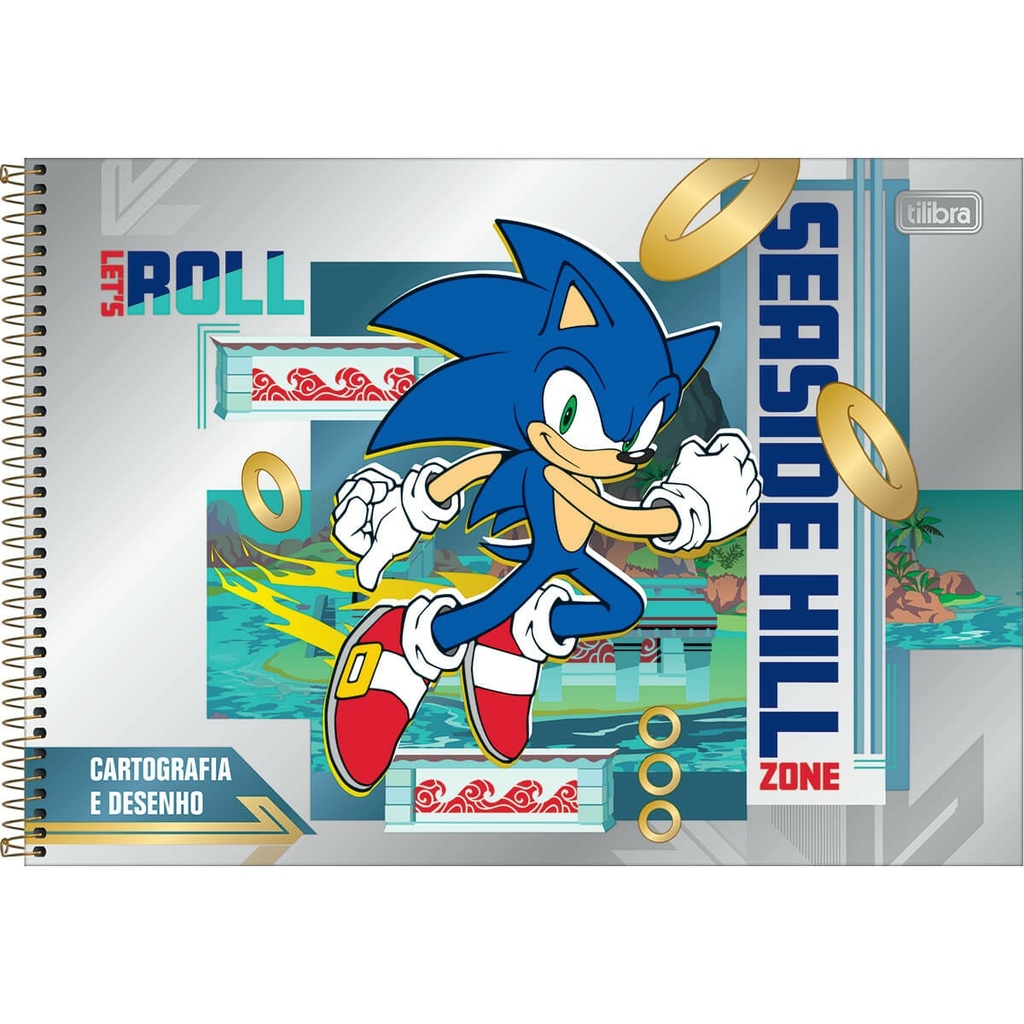 Caderno Espiral Capa Dura Universitário 1 Matéria Sonic 80 Folhas - Capa  cinza - Let's roll - Sortido