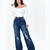 CALÇA WIDE LEG EM JEANS ESCURO BARRA DESFIADA