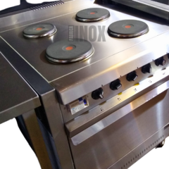 Cocina industrial eléctrica trifasica 4 discos con horno FULL inoxidable - comprar online