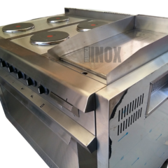 Cocina industrial eléctrica trifasica 4 discos + Plancha rectificada churrasquera - COCINAS MGA