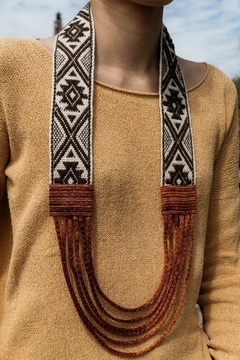 Collar CAMINO Neuquen - Faja mapuche- Hilo de cobre tejido- Terminales hilo de cobre tejido en telar manual