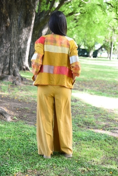 Chaqueta patchwork upcycling NARANJA- Puro lino Busto 100cm-Largo 65cm - AMPARA