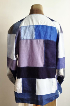 Chaqueta patchwork upcycling Puro lino-AZUL-Busto 100cm-Largo 65cm - tienda online