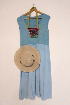 Vestido combinado Tejido de seda y algodón y puro algodón. Busto 100- Cadera 120cm - tienda online