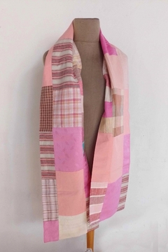 Bufanda ROSA Patchwork puro lino- 186 x 21 cm- Doble faz- Upcycling - comprar online