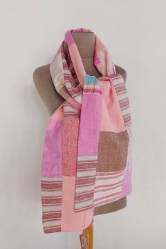 Bufanda ROSA Patchwork puro lino- 186 x 21 cm- Doble faz- Upcycling